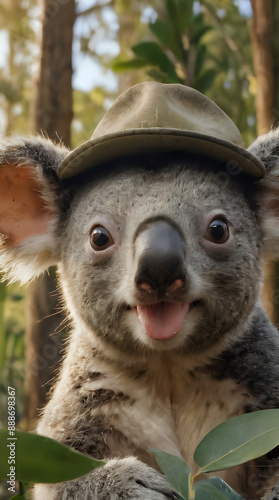 a koala bear with a hat on its head photo