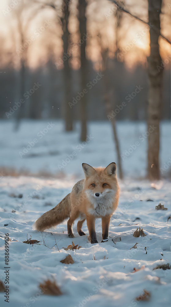 Fototapeta premium a fox that is walking in the snow