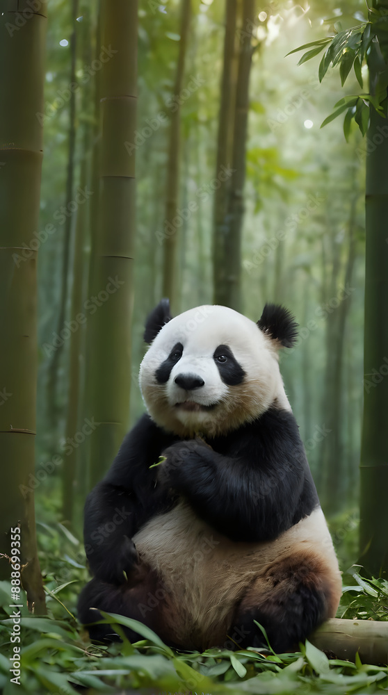 Fototapeta premium giant panda eating bamboo