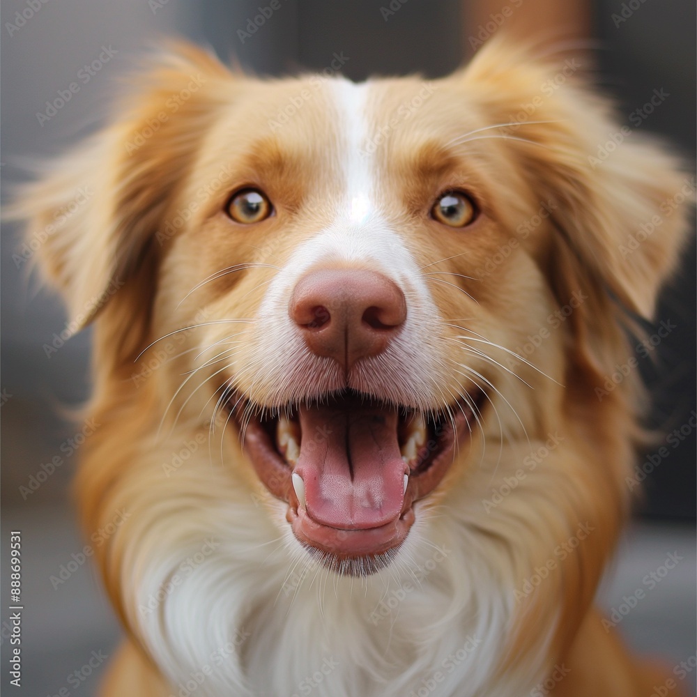 Close-up of a cheerful dog with golden fur and a bright smile. Perfect for pet-related projects and advertising. Close-up of a cheerful dog with golden fur and a bright smile. Perfect for pet-related projects and advertising.