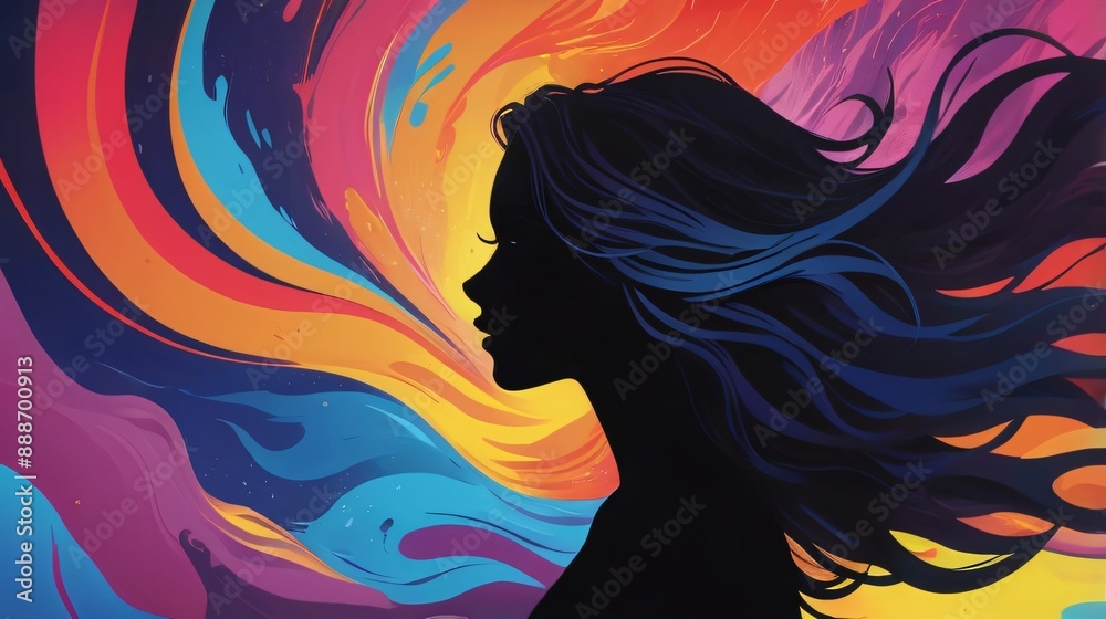 silhouette of figure with abstract colorfull background silhouette of figure with abstract colorfull background