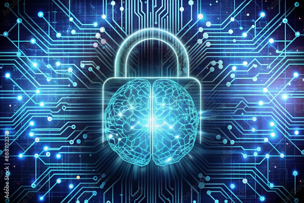 A blue brain with a lock on it A blue brain with a lock on it