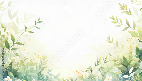 watercolor botanical leaves frame background