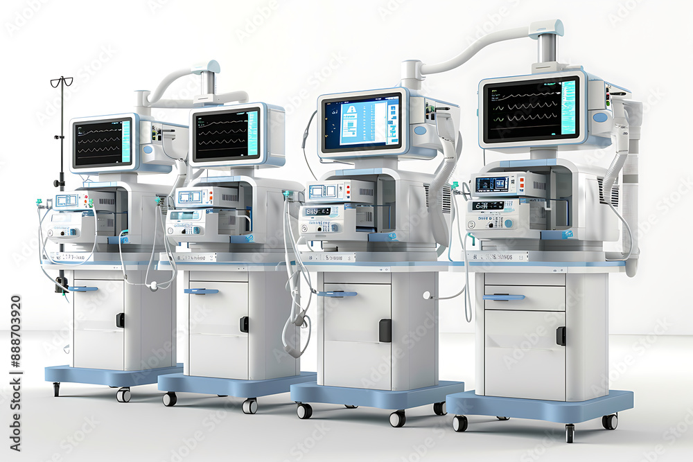 Anesthesia machines isolated on white background. Anesthesia machines isolated on white background.