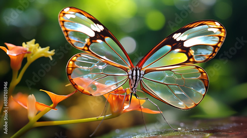 Glasswinged Butterfly on a Vibrant Flower photo