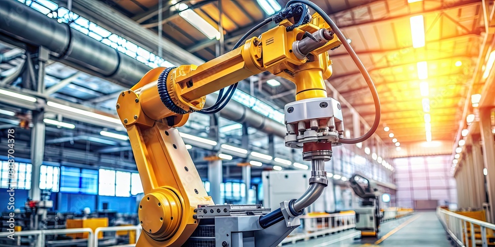 Close-up of a high-tech robotic arm in an industrial setting Close-up of a high-tech robotic arm in an industrial setting