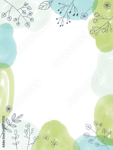 手描き爽やかな水彩と植物のフレーム