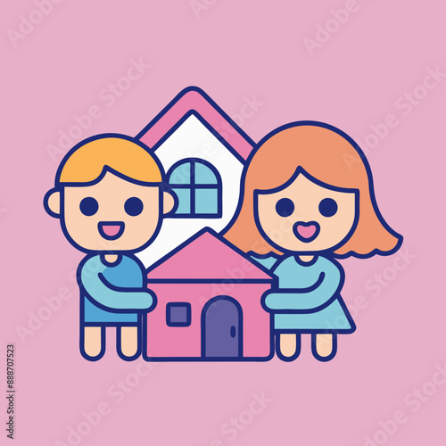 A Couple New House Vector Art Illustration