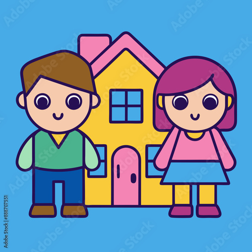 A Couple New House Vector Art Illustration