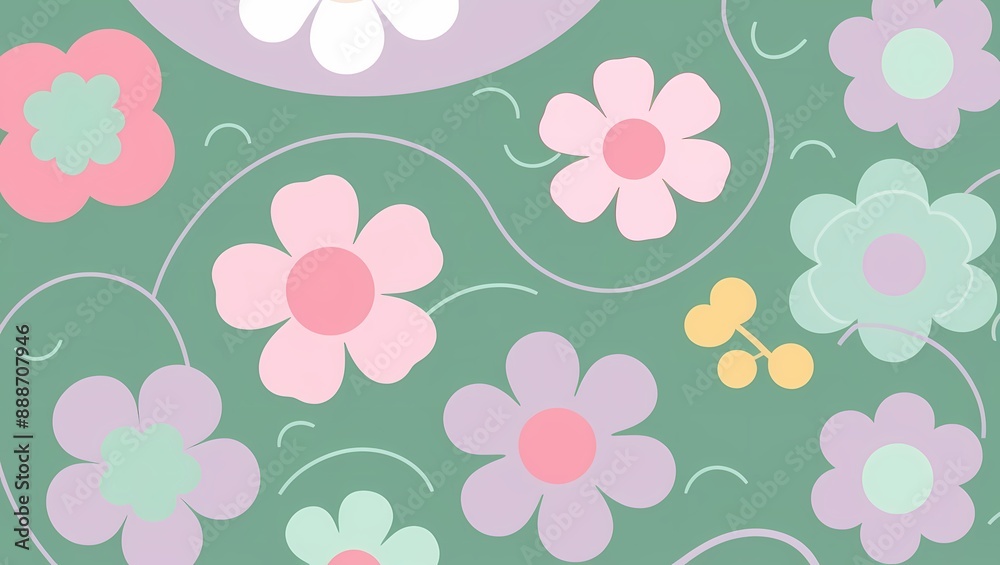 Cute flower seamless pattern, pink and purple floral ornament, muted color