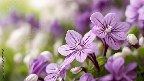 Beautiful Spring Scene - Tender Violet and White Flowers in Nature. Made with Generative AI Technology