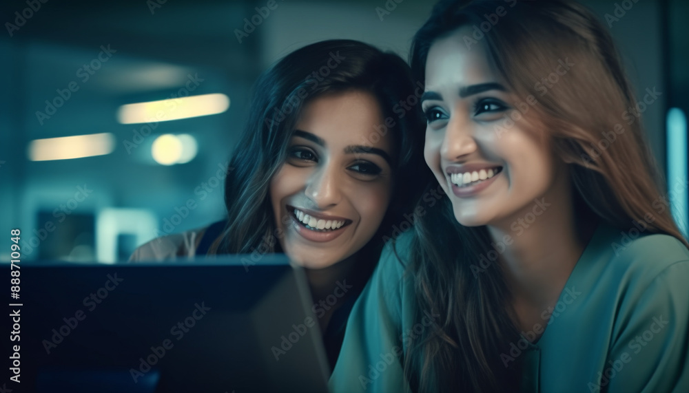 Fototapeta premium Duotone Photo of Two Young Pakistani Women Smiling