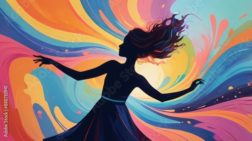 Wallpaper Mural silhouette of girl doing dancing with colorfull background Torontodigital.ca