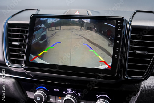 Rear view monitor for reversing system Car display and rear view camera parking assistant car navigation.