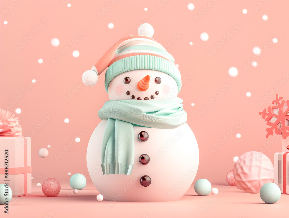 Cute Snowman Figurine with Pink Ornaments. Cute Snowman Figurine with Pink Ornaments.