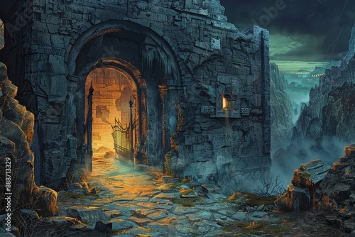 Mysterious stone archway entrance to a forgotten realm