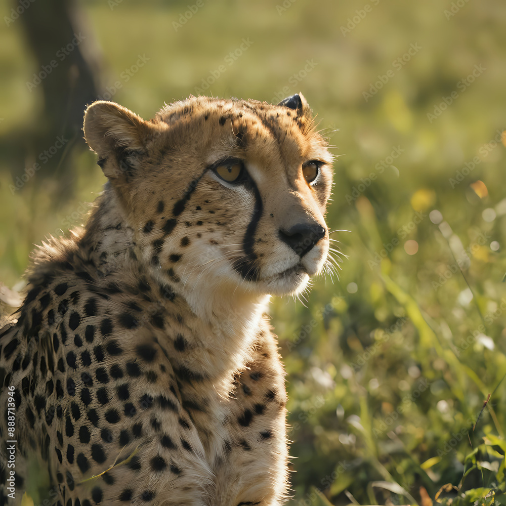 a cheetah sitting in the grass looking at something a cheetah sitting in the grass looking at something