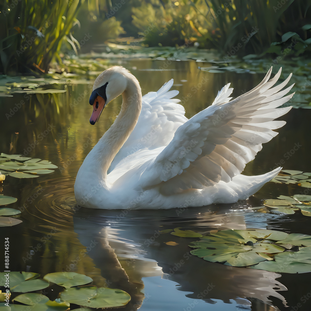 Fototapeta premium a white swan that is floating in the water