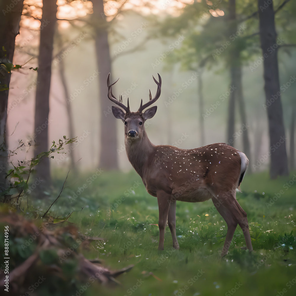 a deer that is standing in the grass in the woods a deer that is standing in the grass in the woods