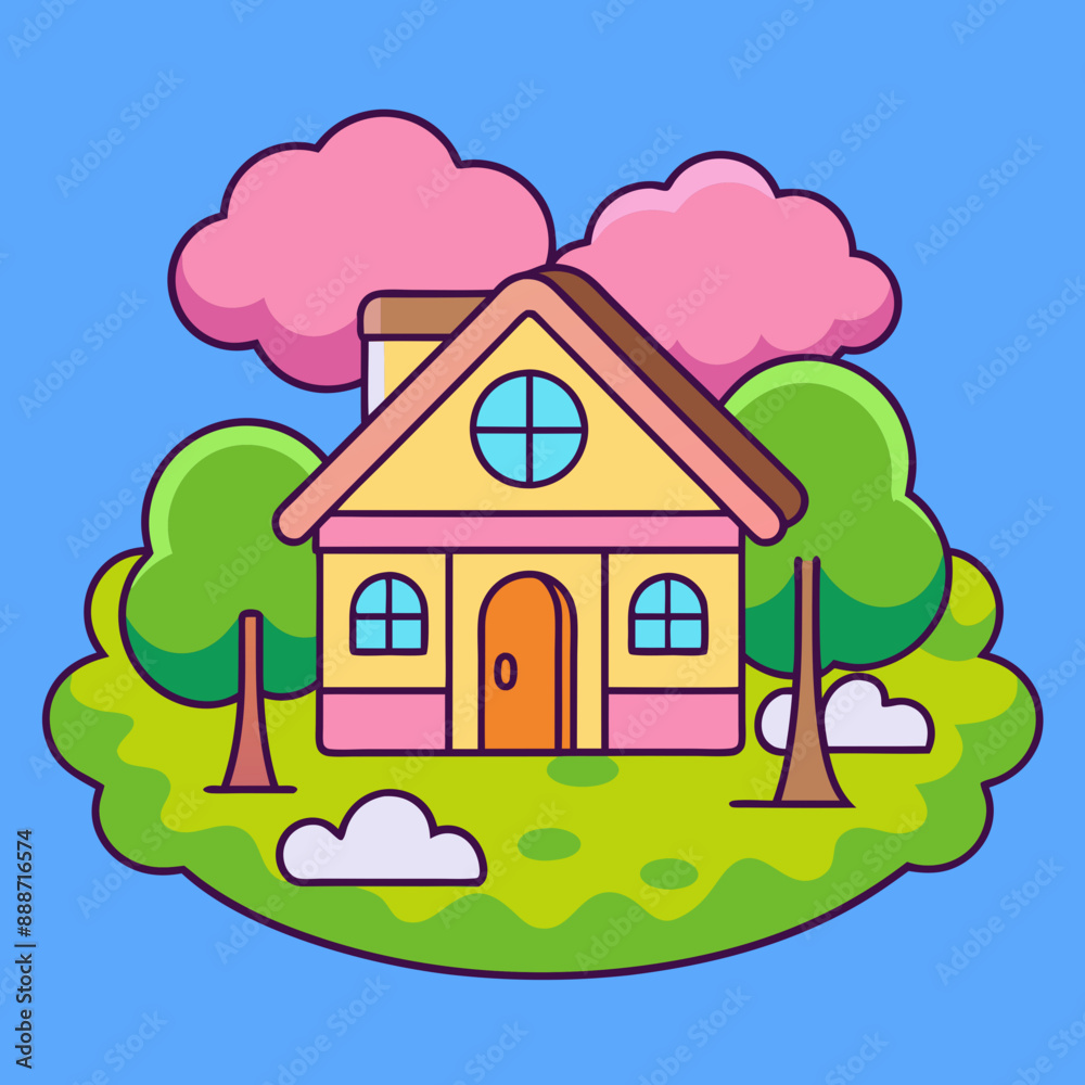 Cartoon House Nature Landscape Vector Art Illustration Cartoon House Nature Landscape Vector Art Illustration