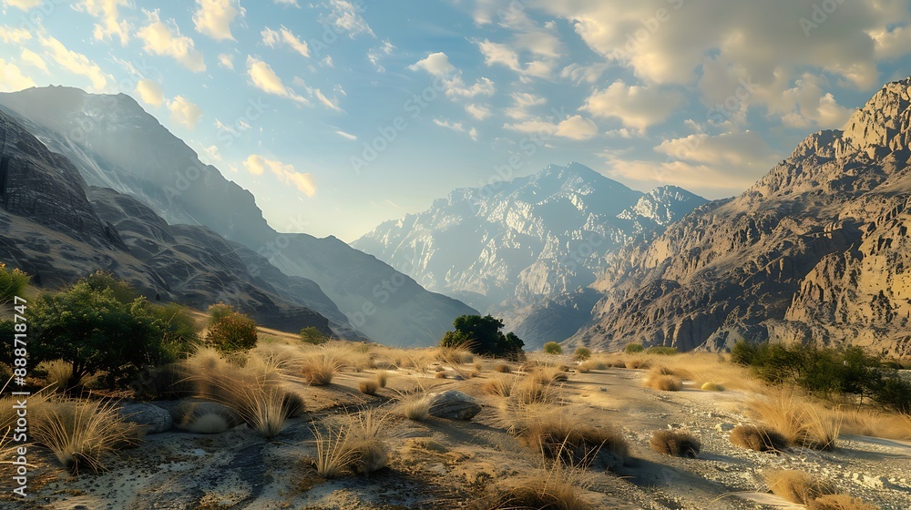 Beautiful morning scene in the asir mountains very detailed and realistic shape