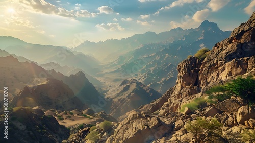Beautiful morning scene in the asir mountains very detailed and realistic shape