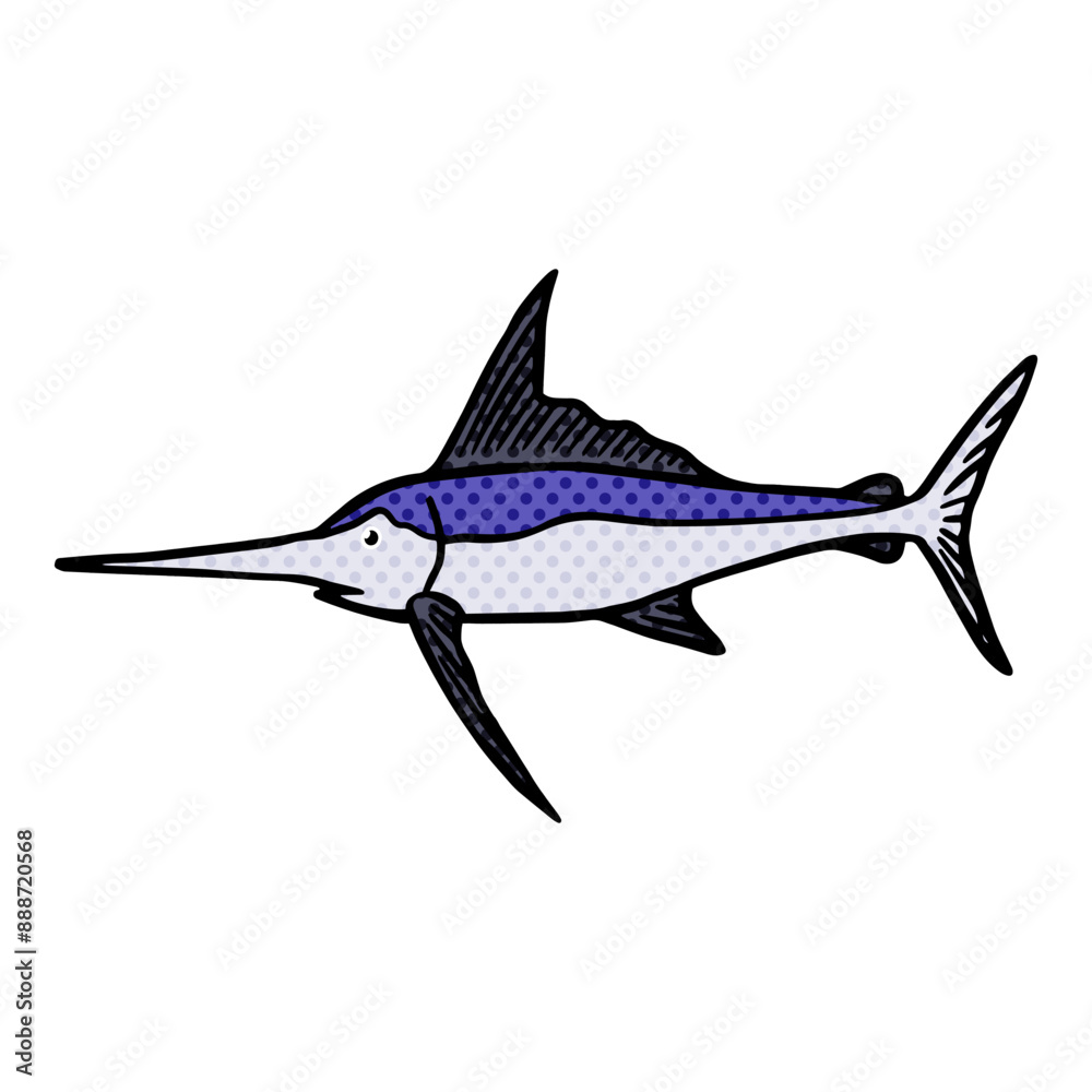 Fototapeta premium sailfish icon hand drawn halftone color vector illustration