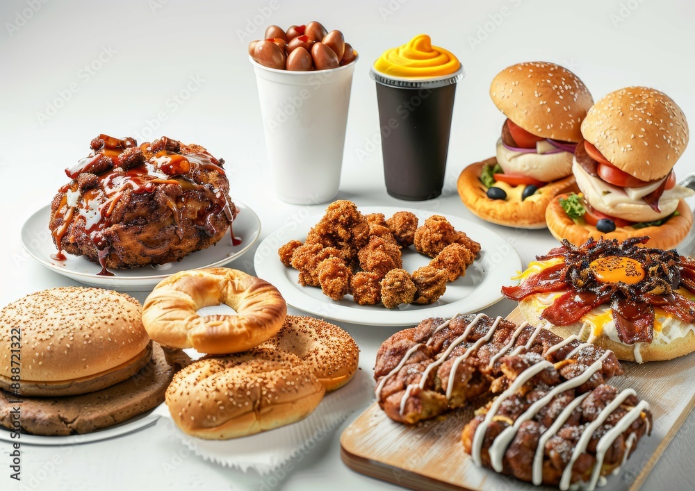 Assorted Snacks Food and Treats on White Background Assorted Snacks Food and Treats on White Background