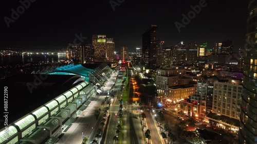 Wallpaper Mural Night Convention Center At San Diego California United States. Aerial View Of A High-Rise Buildings And Traffic Showcasing Urban Life. Building Town Sky Illuminated Urban. Torontodigital.ca