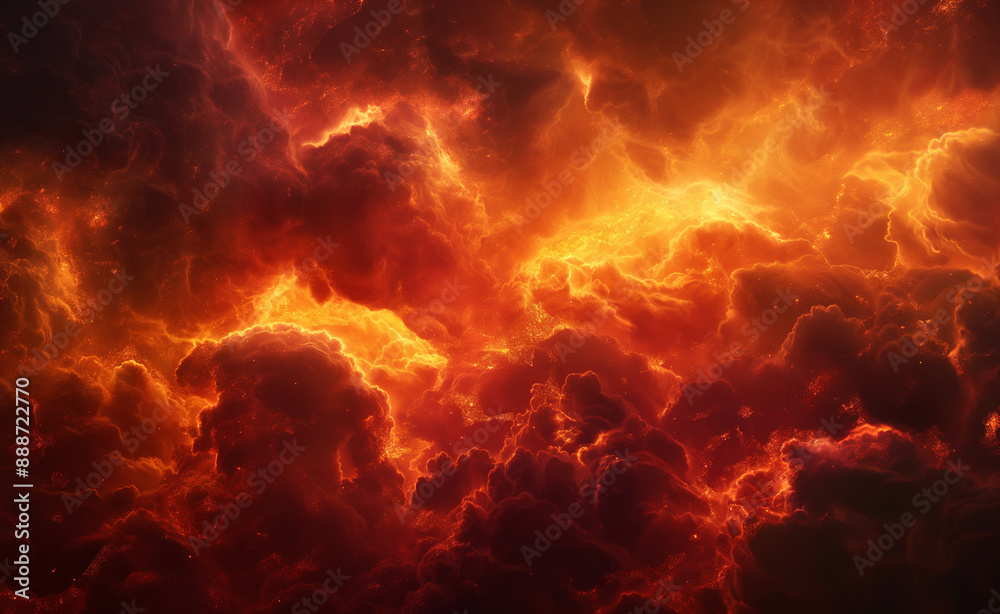 Dramatic explosion with fiery clouds and intense glowing in the dark sky. Dramatic explosion with fiery clouds and intense glowing in the dark sky.