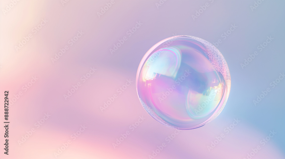 A single iridescent bubble against a soft pastel background. A single iridescent bubble against a soft pastel background.