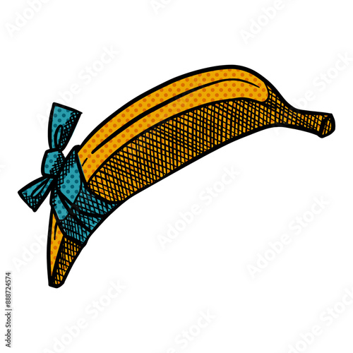 Banana with bandage sketch doodle halftone color vector illustration