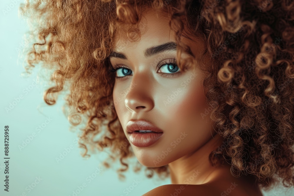 Portrait of a beautiful woman with afro curls Facial treatment in fashion studio Cosmetology beauty and spa Portrait of a beautiful woman with afro curls Facial treatment in fashion studio Cosmetology beauty and spa