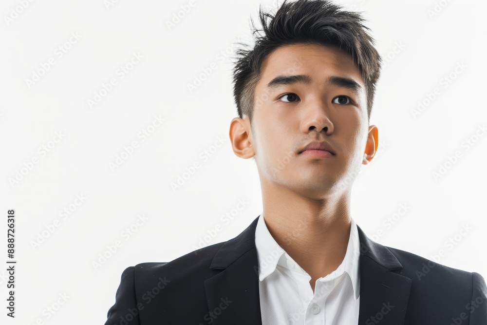 Portrait of confident young Asian businessman standing alone on white studio background Portrait of confident young Asian businessman standing alone on white studio background