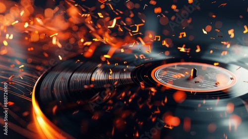 Vinyl Record With Music Notes In The Air