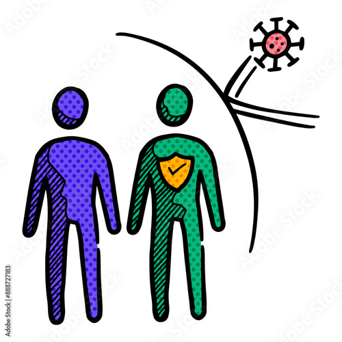Hand drawn herd immunity concept icon halftone color vector illustration