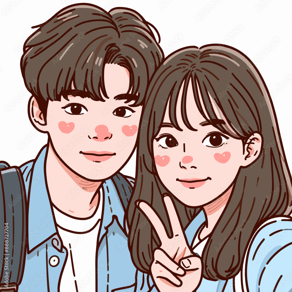 Anime couple illustration, Cute couple clip art, Korean couple looking happy and smiling Anime couple illustration, Cute couple clip art, Korean couple looking happy and smiling