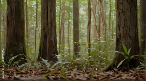 a picture of a forest with many trees and leaves