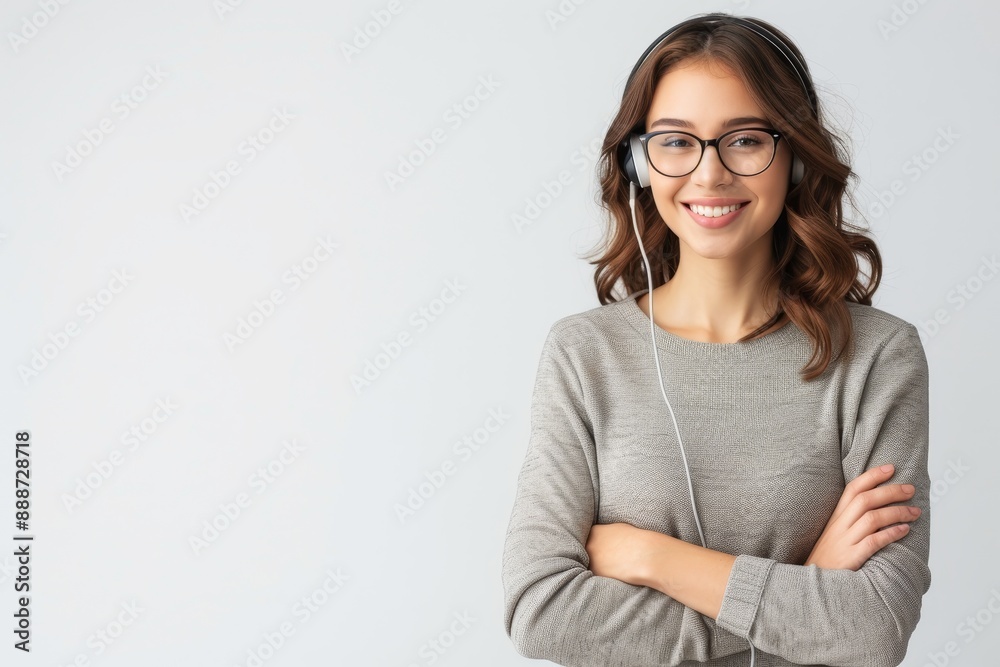 Smiling call center worker isolated on white background wearing phone headset Smiling call center worker isolated on white background wearing phone headset