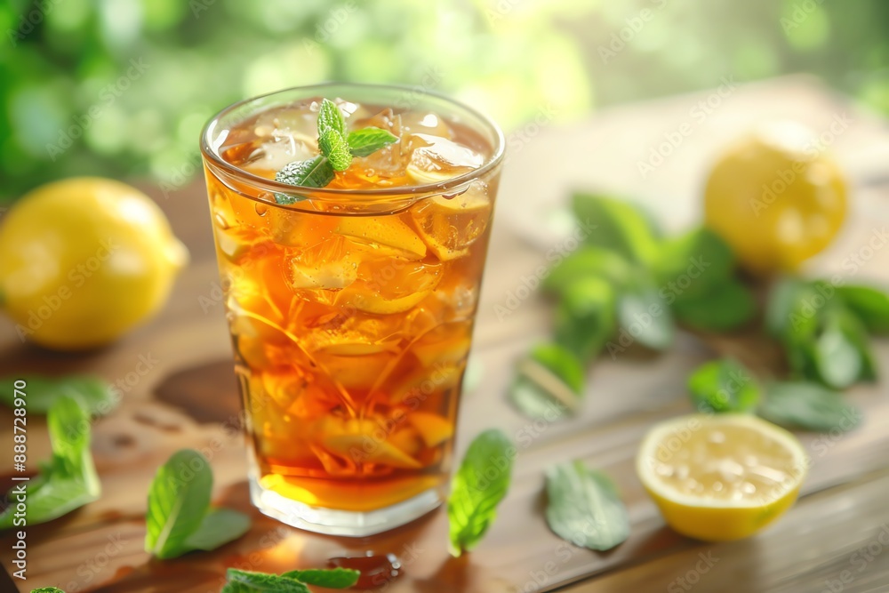 Refreshing iced tea with lemon and mint, perfect for summer. Refreshing iced tea with lemon and mint, perfect for summer.