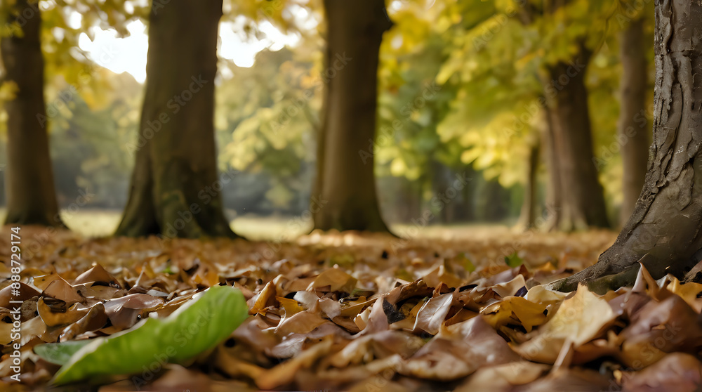 leaves on the ground in a park with trees and grass leaves on the ground in a park with trees and grass