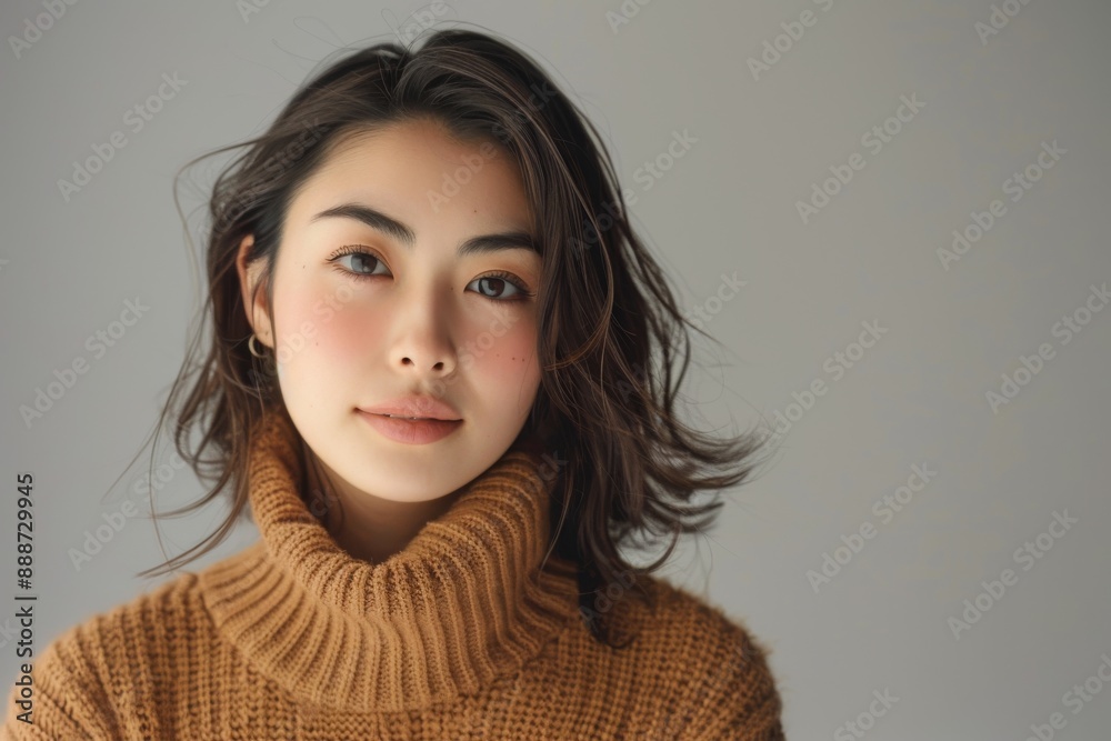 Portrait of beautiful smiling asian woman wearing brown sweater. Portrait of beautiful smiling asian woman wearing brown sweater.