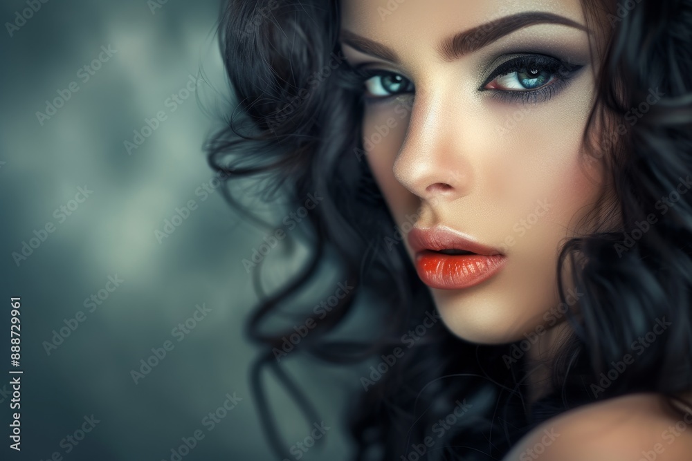 Stylish brunette with gorgeous makeup and sleek black hair Stylish brunette with gorgeous makeup and sleek black hair