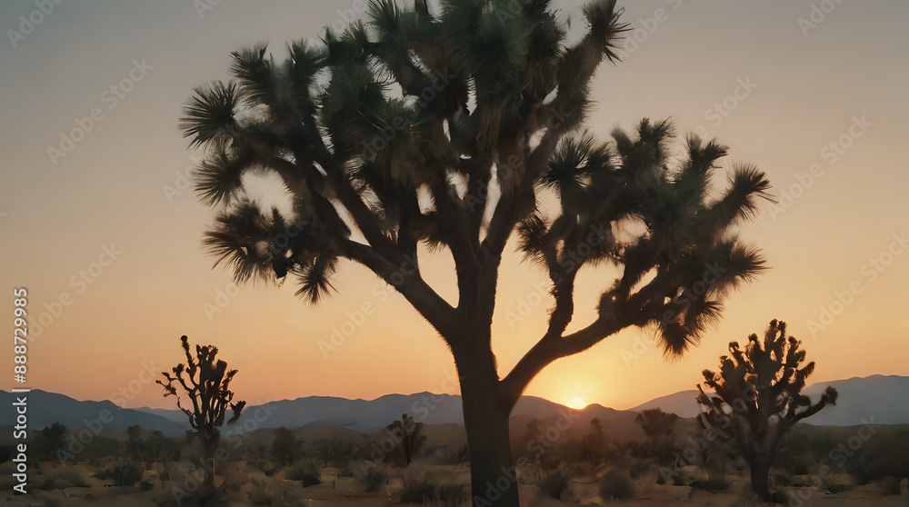 joshua tree in the desert with the sun setting behind it joshua tree in the desert with the sun setting behind it