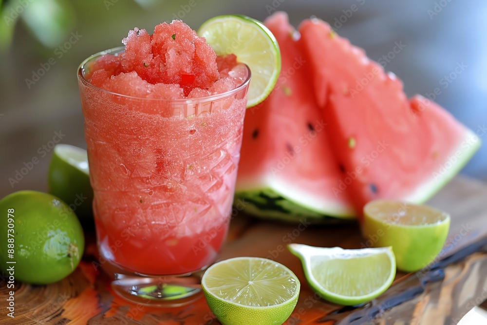 Refreshing watermelon smoothie with lime garnish. Refreshing watermelon smoothie with lime garnish.
