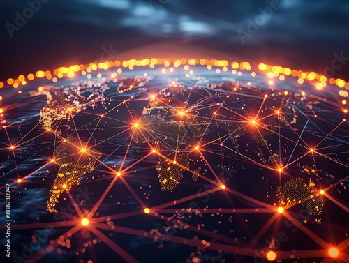 AI driven global network, abstract, digital nodes