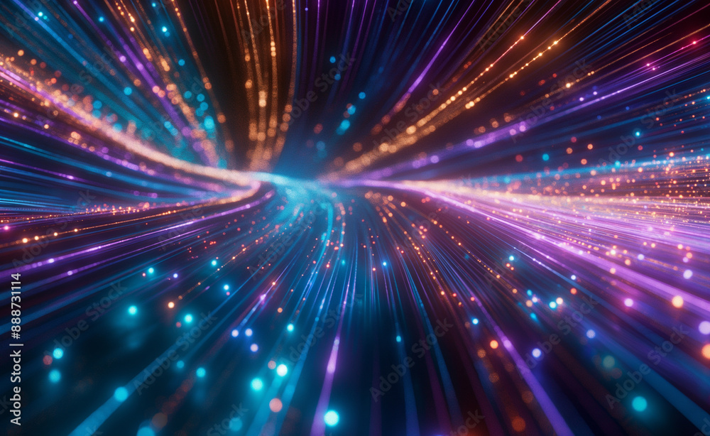 Fototapeta premium Abstract image of colorful light streaks and particles, creating a sense of speed and motion.