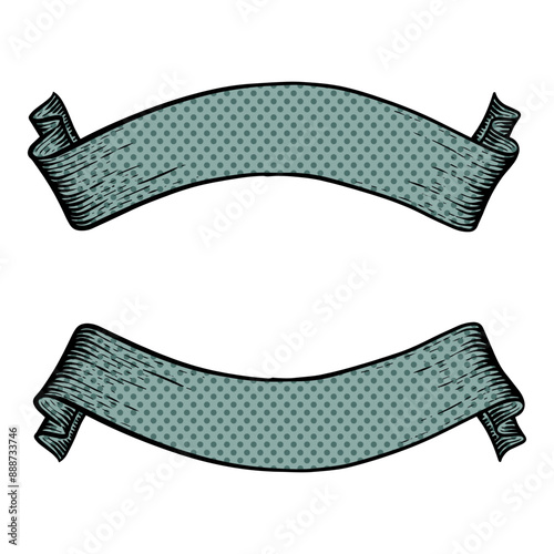 Hand drawn ribbon banners halftone color vector illustration