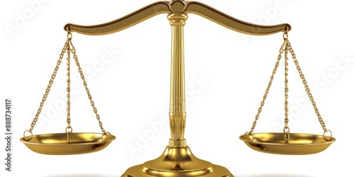 Golden scales of justice, finely detailed and isolated on a white background. photo