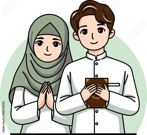 Muslim couple cartoon illustrations